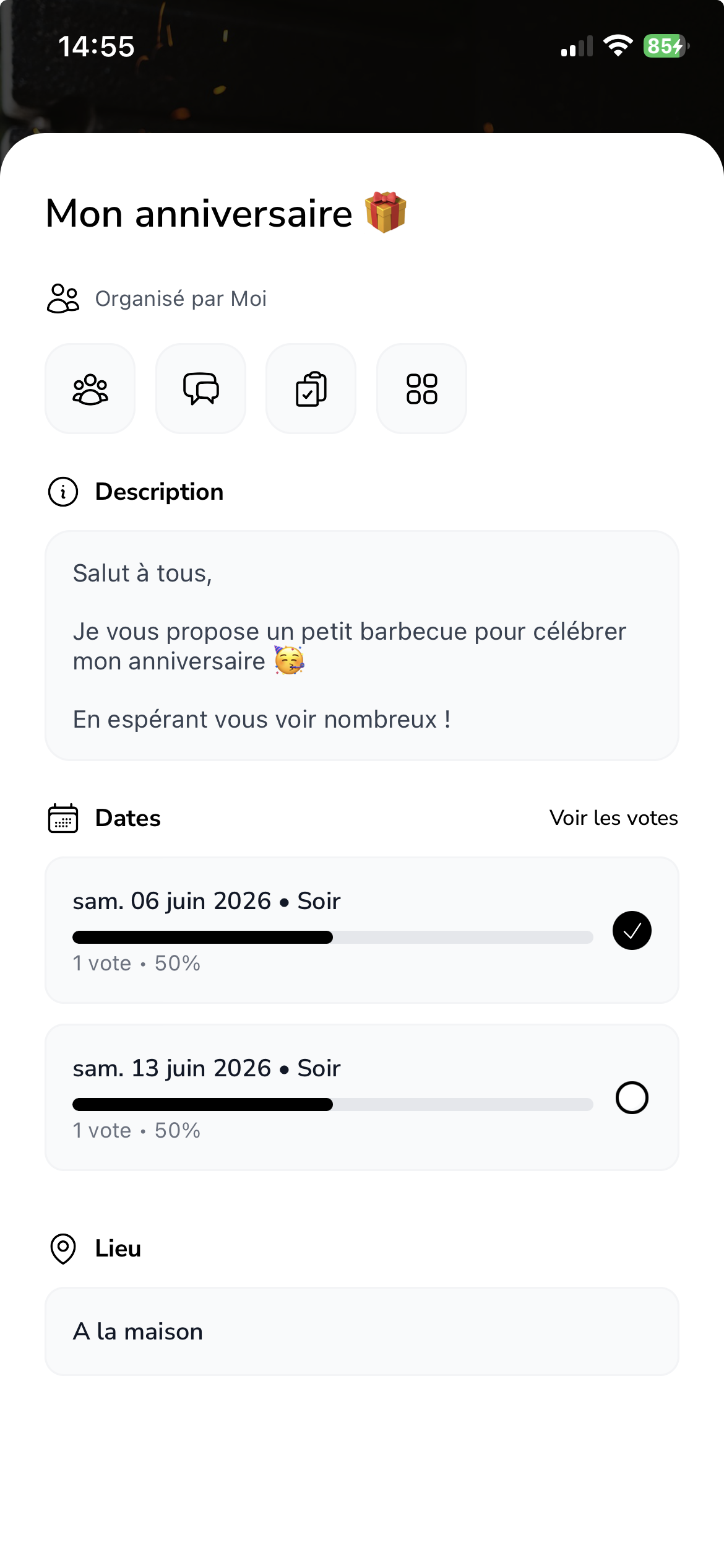 Écran de vote Woozy avec résultats en temps réel